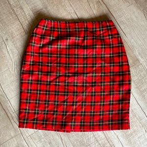 Vintage red/yellow/black plaid skirt. Unmarked size but would best fit a 6